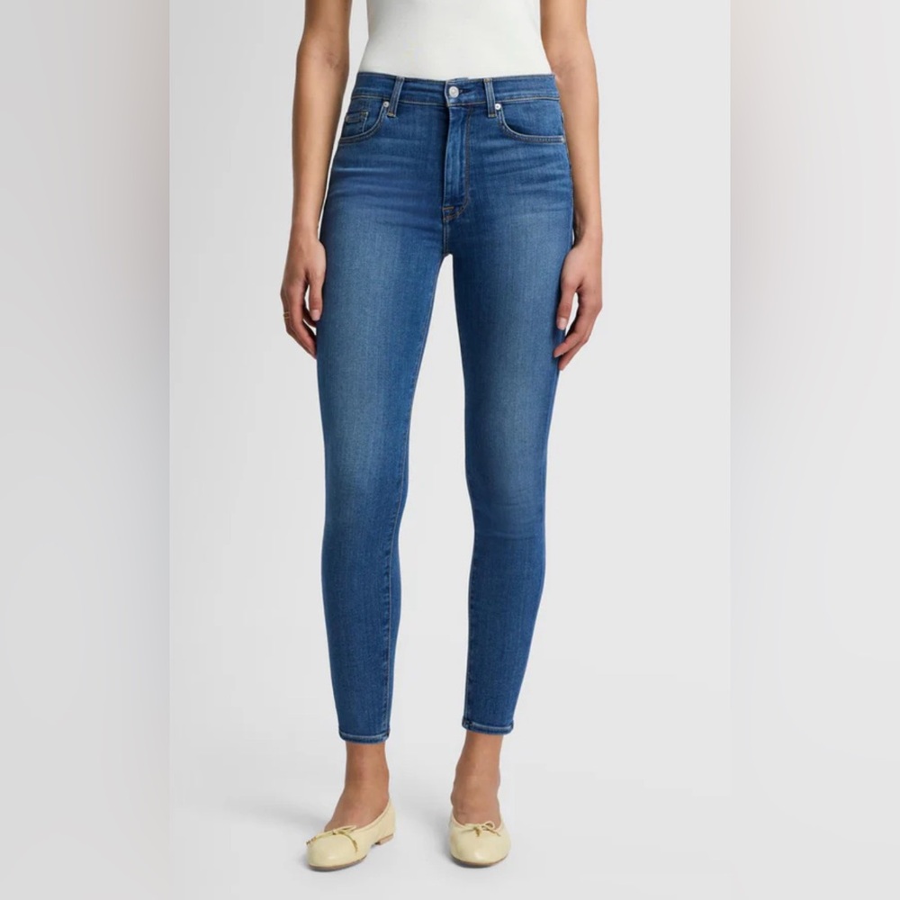 7 for all mankind women’s slim illusion high waist ankle skinny jeans size 28